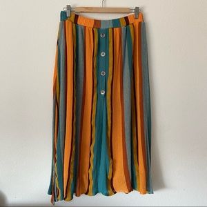 Zara knit stripe midi skirt orange blue medium